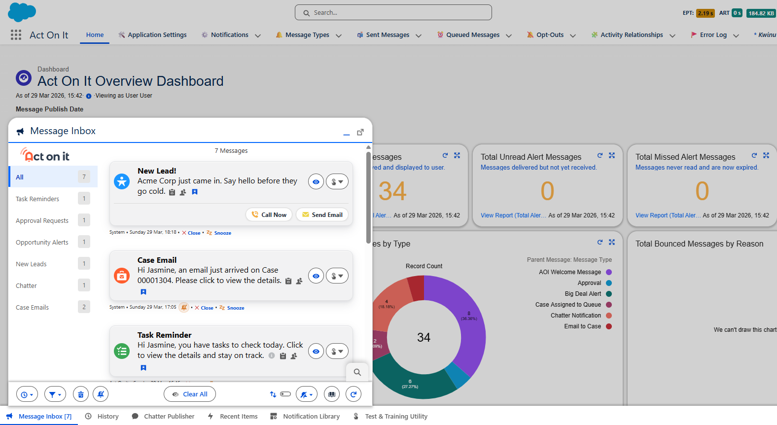 Act On It notification inbox open inside Salesforce Lightning