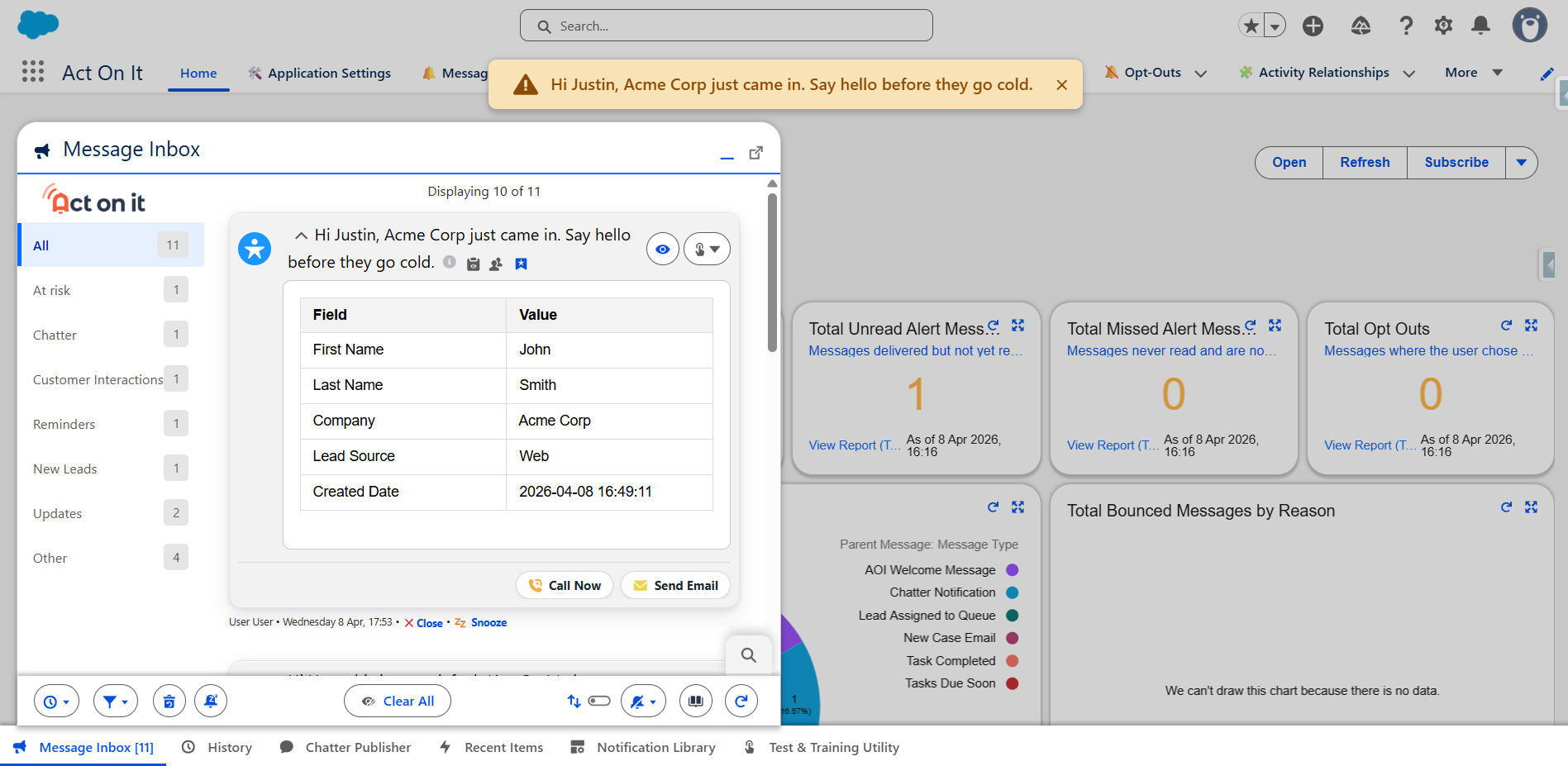 Speed to lead notification with Call Now action button